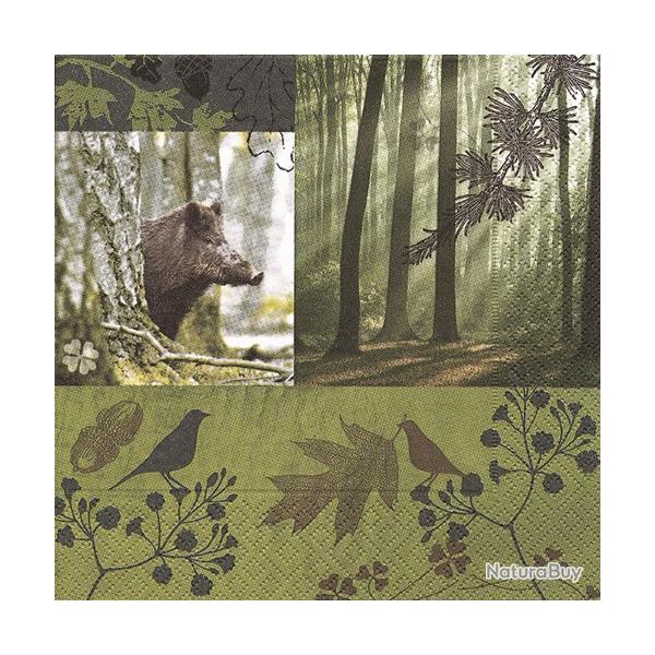 20 serviettes en papier de table Motif Chasse sanglier