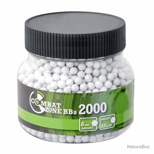 BILLES BBS 6MM COMBAT ZONE BLANCHE 0.20G BIDON X2000