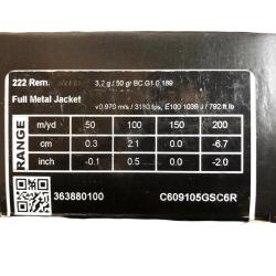 CARTOUCHES SAKO CAL 222 rem SAKO RANGE - FMJ - 50 Gr (3.2Grammes) - Boite de 50