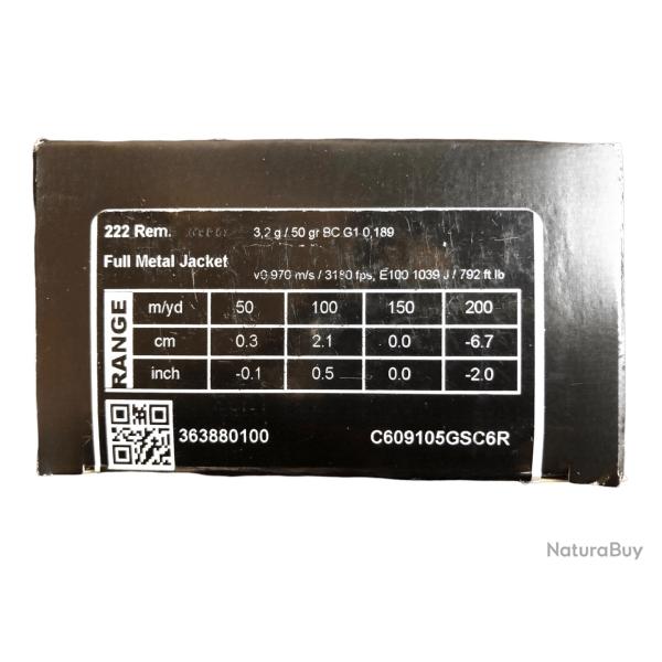 CARTOUCHES SAKO CAL 222 rem SAKO RANGE - FMJ - 50 Gr (3.2Grammes) - Boite de 50