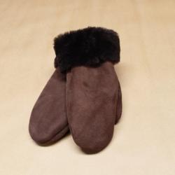 Moufles en peau d'agneau retourn&eacute;e chaudes pour Femme marron fonc&eacute;