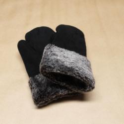 Moufles en peau d'agneau retourn&eacute;e chaudes pour Femme noir