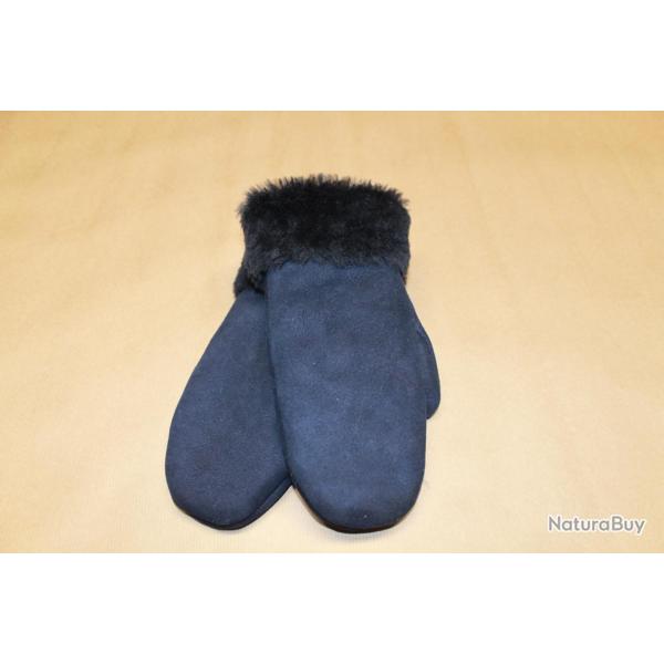 Moufles en peau d'agneau retourn�e chaudes pour Femme bleu marine navy
