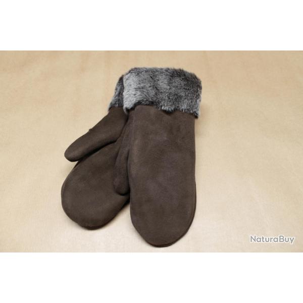 Moufles en peau d'agneau retourn�e chaudes pour Femme marron