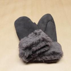 Moufles en peau d'agneau retourn&eacute;e chaudes pour Femme marron fonc&eacute; taupe