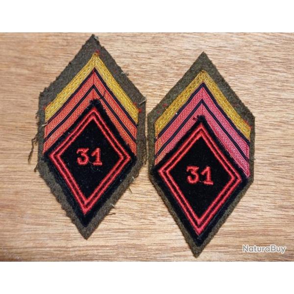 2 �cussons patch de manche mod. 45 - 31�me R�giment du G�nie - caporal-chef