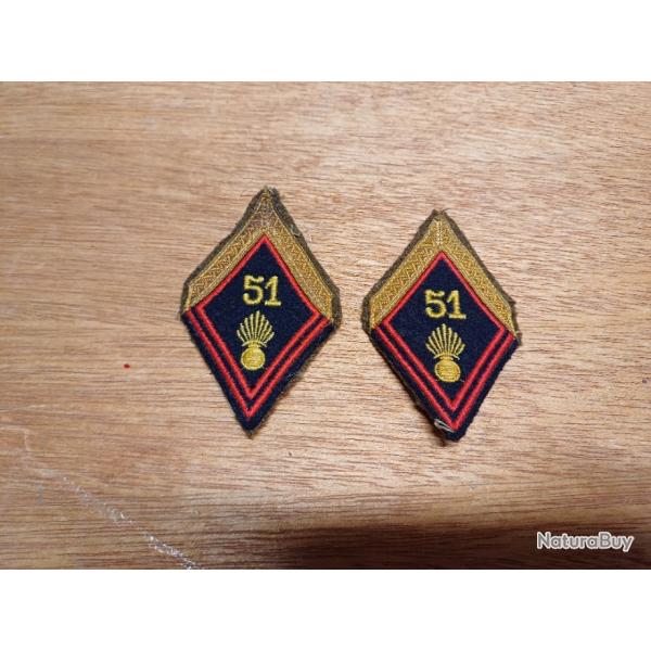 2 �cussons losanges de manche mod. 45 - 51�me R�giment d'Infanterie - Sergent