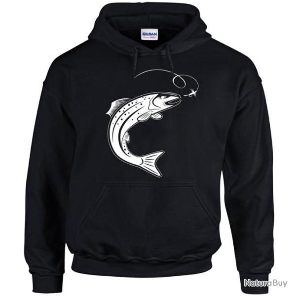 SWEAT CAPUCHE - TRUITE - p�che � la mouche Leurre Hame�on carnassier Toc Id�e cadeau p�cheur No�l