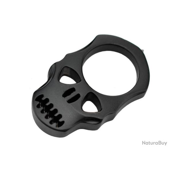 BEL2088 POING AMERICAIN MAX KNIVES "SKULL" ALUMINIUM NOIR + BRISE VITRE 6X3.5CM NEUF