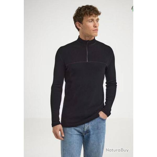 Polo homme manches longues chaud en laine m�rinos Zip col protecteur bleu ou noir noir  XL (extra la