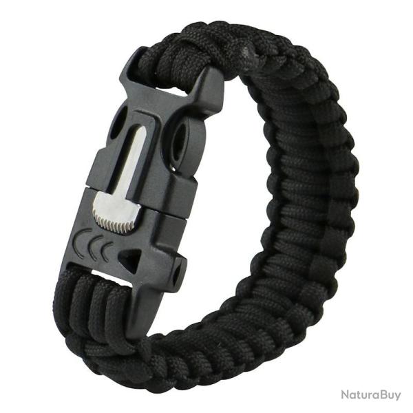 Bracelet paracorde pierre � feu et sifflet CAO noir