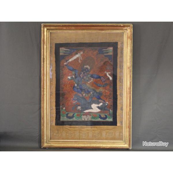 Un thangka repr�sentant Yama Dharmaraja et sa par�dre Chamunda- Tibet, XVIIIe-XIXe si�cle