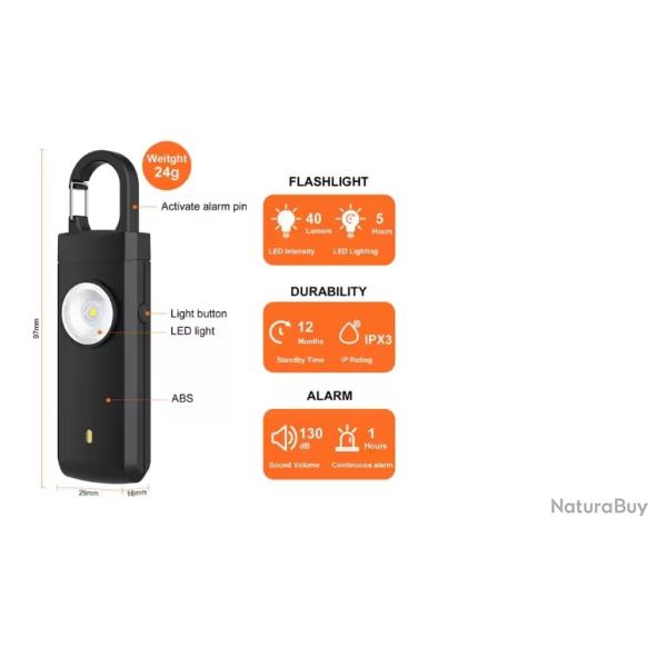 Alarme personnelle rechargeable usb