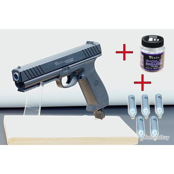 Pack Kinetic - Pistolet Vesta 14J - PDW50 + 50x Balles Vesta Kinetic + 5 cartouches CO2