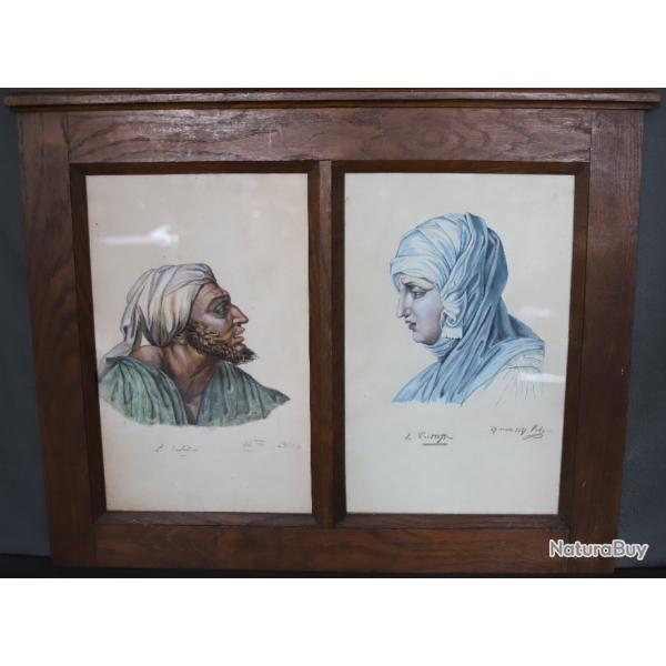 Deux aquarelles orientalistes dates de 1827 - Attribu  Johannes Notz (1802-1862)