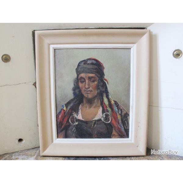 Huile sur toile intitul�e "B�douine", par Charles Rendina en 1946