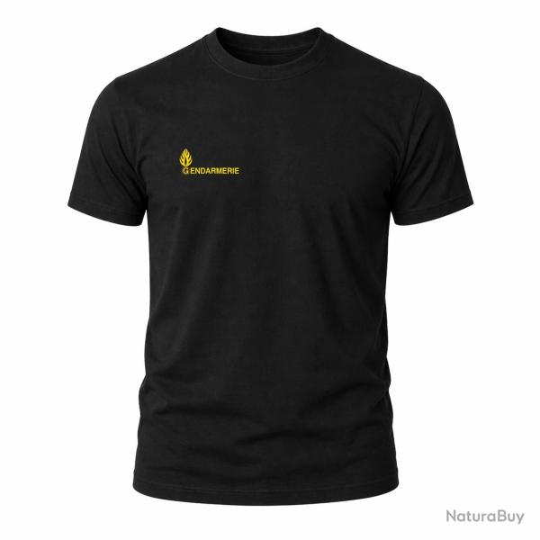 Tee shirt Gendarmerie coton noir s�rigraphie jaune Velcros grade