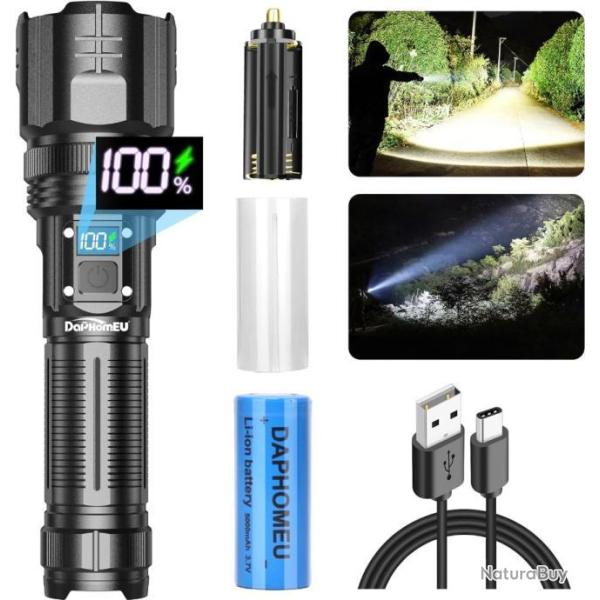 Lampe Torche Led 150000 Lumens Ultra Puissante Batterie 5000mAh �tanche 5 Modes Camping Chasse