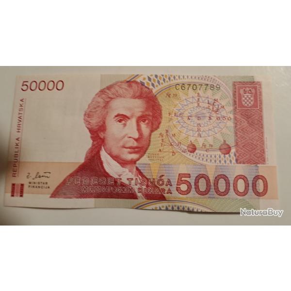 REPUBLIKA HRVATSKA  " CROATIE " BILLET 50000 DINARS -1993