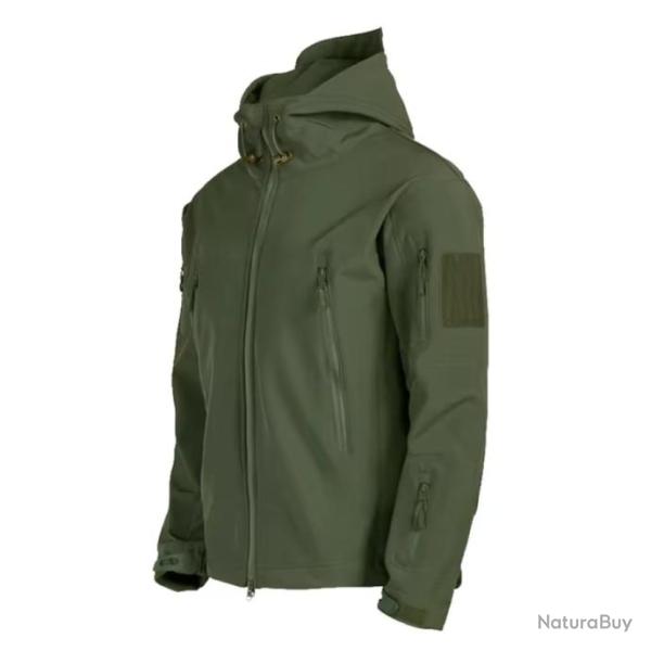 Veste Tactique Militaire Homme en Softshell VERT - Imperm�able, Coupe-Vent, Chasse, Arm�e, Randonn�e