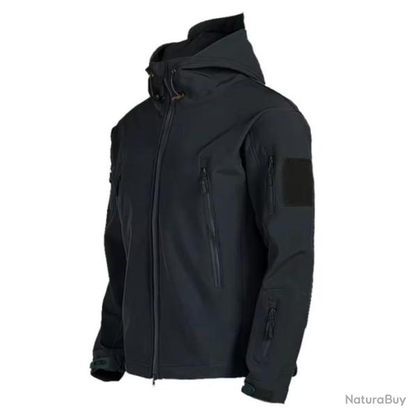 Veste Tactique Militaire Homme en Softshell NOIR - Imperm�able, Coupe-Vent, Chasse, Arm�e, Randonn�e