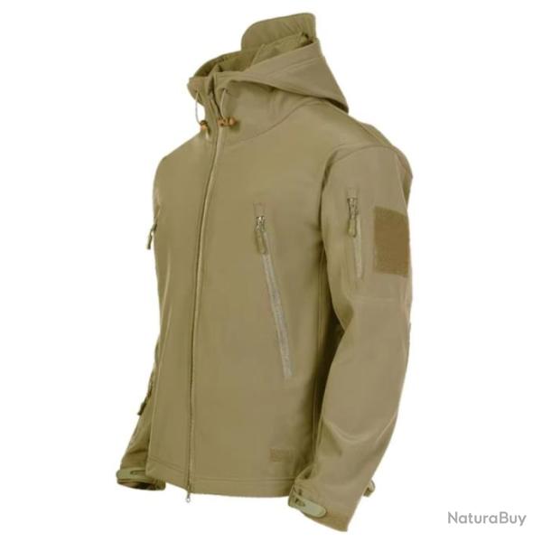 Veste Tactique Militaire Homme Softshell KHAKI - Imperm�able, Coupe-Vent, Chasse, Arm�e, Randonn�e