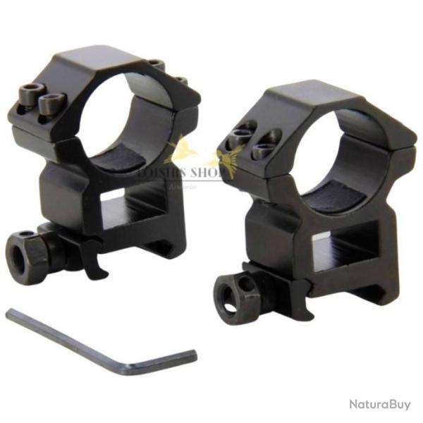 Paire de colliers de montage en alliage d'aluminium haut rail 21mm picatinny et diam�tre 30mm