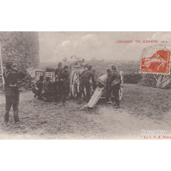 CPA - CROQUIS DE GUERRE1914-Piece de 75 en batterie pr�s de Meaux N�761