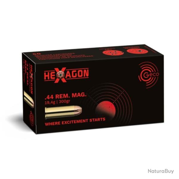 D�stockage Cat. B - Munition Geco Hexagon 19.4g 300gr- Cal. 44 Rem. Mag. x5 boites