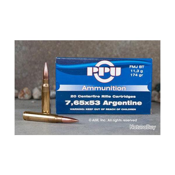 Cartouches PPU Calibre 7,65x53 ARGENTINE FMJBT 174grs - Boite de 20 unit�s