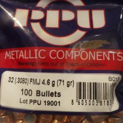 Ogives PPU Cal. 32 (.3080) 71gr FMJ - sachet de 100 unit&eacute;s