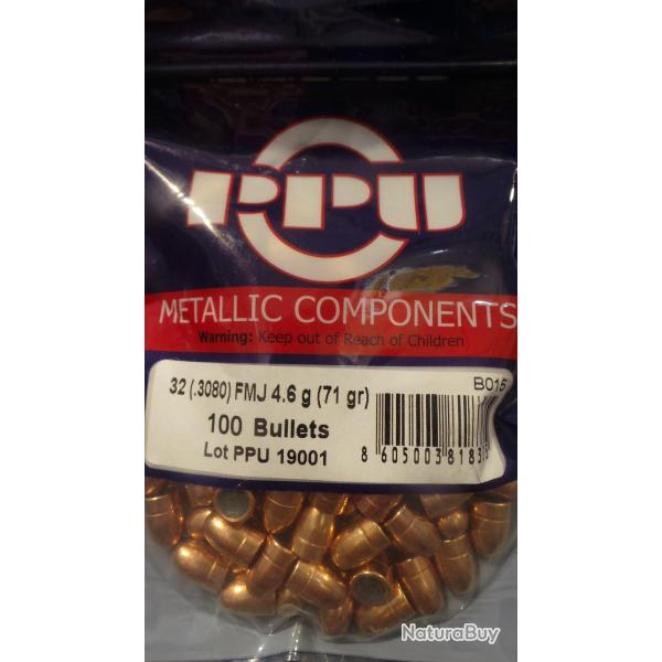 Ogives PPU Cal. 32 (.3080) 71gr FMJ - sachet de 100 unit�s