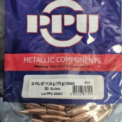 Ogives PPU Cal. 30 .308 MATCH - FMJBT 175grs - Sachet de 50 unit&eacute;s