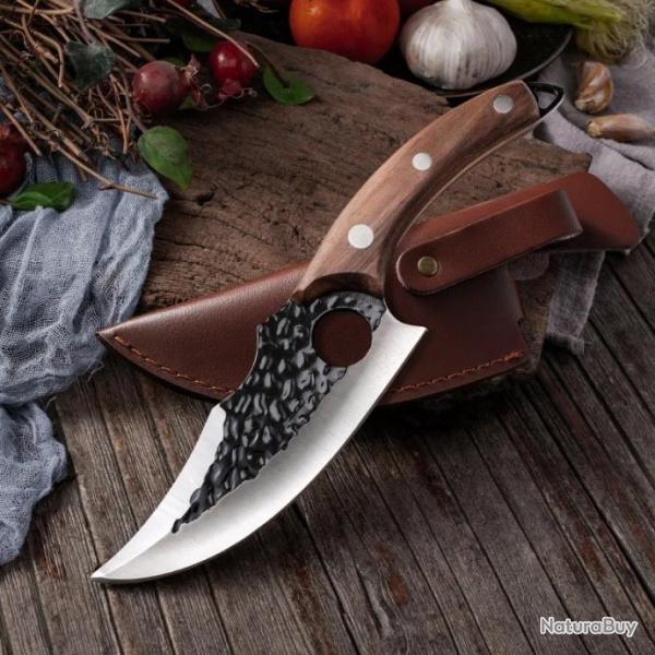 Couteau � d�sosser en acier inoxydable 5Cr15Mov *MANCHE MARRON + HOUSSE LIVRAISON GRATUITE !