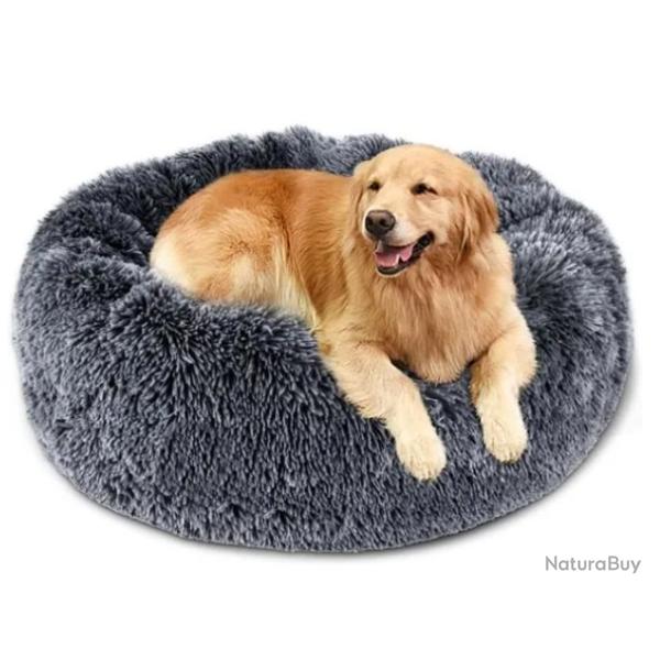 Panier Rond Chiens Douillet et Lavable 80cm Peluche Grise