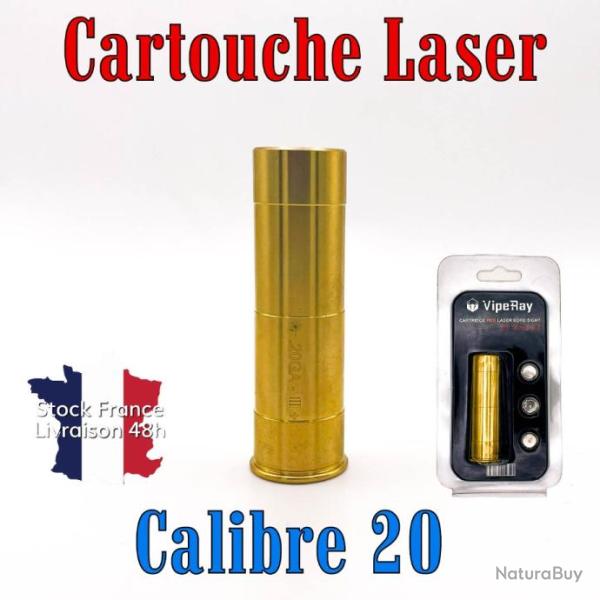 Cartouche laser de r�glage calibre 20 en laiton massif pile offerte - Envoi rapide depuis la France