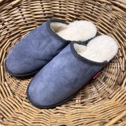Chaussons homme chauds mules nordiques en peau d agneau gris