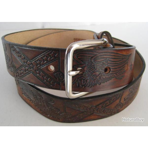 CEINTURE BRUN CUIR MOTIF AIGLE  SUDISTE  USA - Ref.069