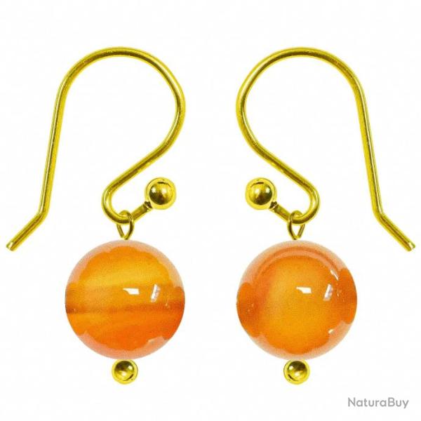 Boucles d'oreilles pendantes dor�es perle cornaline