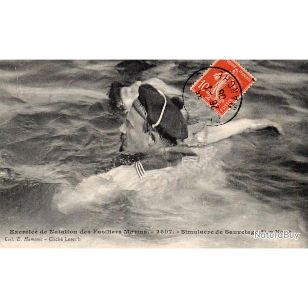 Carte Postale Ancienne - Exercice de Natation des Fusiliers Marins -N�7515