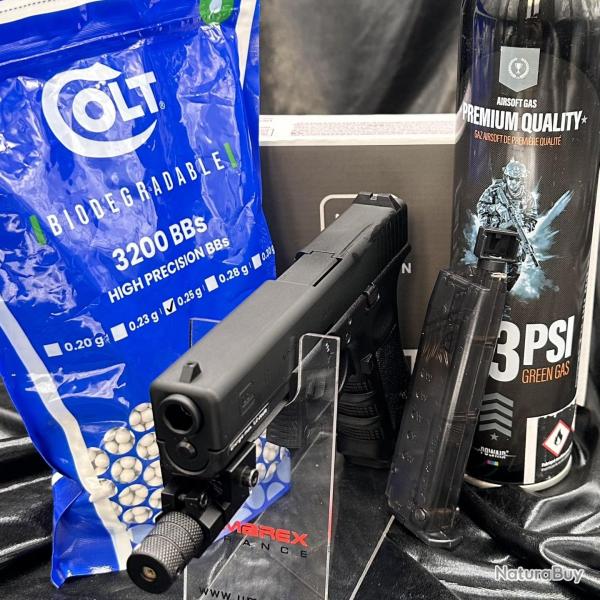 Pack "LASER pr�t � tirer" GLOCK17 - Culasse Aluminium Frais� - Cal. BBs 6mm - Airsoft ( Laser+Gaz+Bi