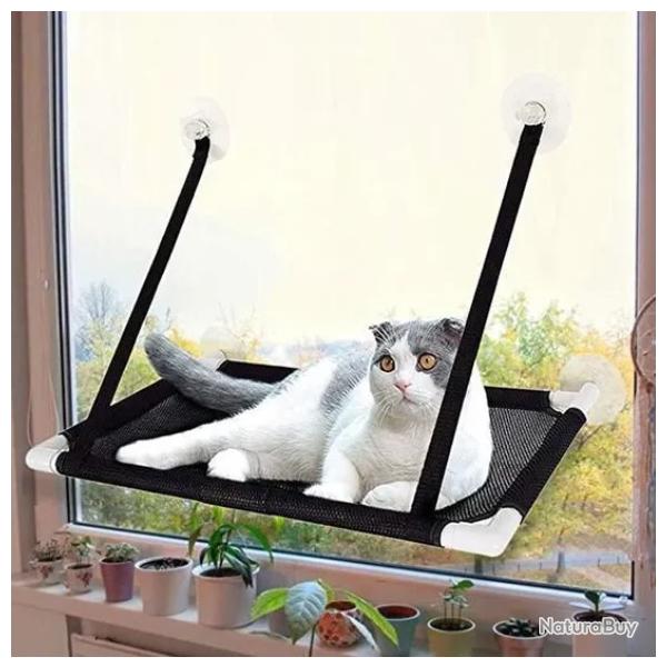 Hamac Suspendu pour Chat - Fen�tre � Ventouses - Tissu Lavable - 60x31 cm - Noir