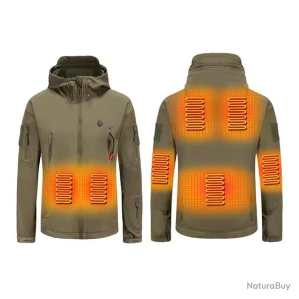 Veste chauffante Softshell USB pour homme et femme VERTE - Randonn�e, chasse, ski - Hiver - 7 zones