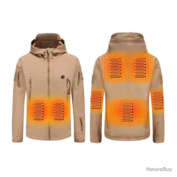 Veste chauffante Softshell USB pour homme et femme BEIGE - Randonn�e, chasse, ski - Hiver - 7 zones