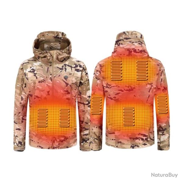 Veste chauffante Softshell USB pour homme et femme CAMO - Randonn�e, chasse, ski - Hiver - 7 zones