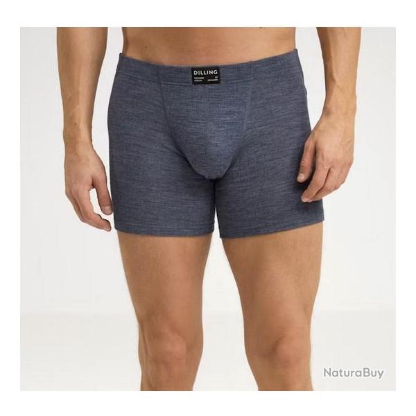 Boxer Homme mailles larges c�tes en pure laine m�rinos BIO L (large) bleu GRANIT