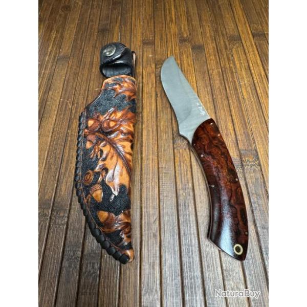 MAGNIFIQUE POIGNARD COUTEAU PAR DANIEL VALLY MANCHE BOIS PR�CIEUX DE FER D'ARIZONA LAME DAMAS FORG�