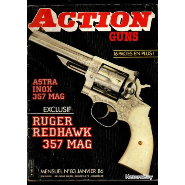 action guns 83, ruger redhawk 357 mag, walther pp, holsters jmc, milipol, carabine parker hole 1100