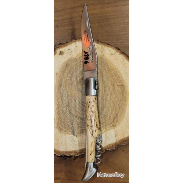 Couteau LAGUIOLE 3 pi�ces, manche en bois de Bouleau, lame 10cm Fabrication Fran�aise