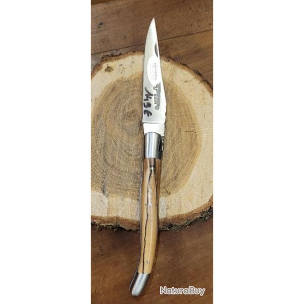 Couteau LAGUIOLE manche en bois d'Aubrac, 11 cms 1 pi�ce 2 mitres Fabrication Fran�aise